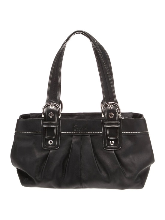 Coach Handbags - Coach Black Leather Shoulder Bag with White Contrast Stitching